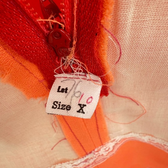 Vintage 60s Coral Highlighter Neon Babydoll‎ Mini Dress Gold White Woven Trim - Picture 8 of 15